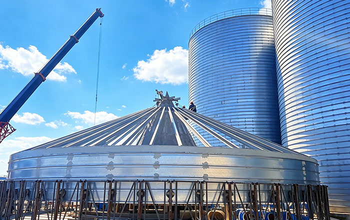 Construction of grid structure on the top of silo